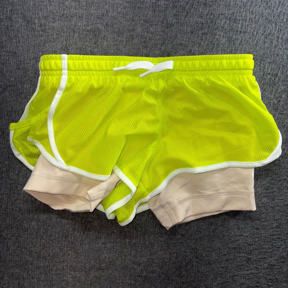 Nike Girls Dri-FIT Training Shorts Neon Yellow Tan DO7119-321 Size XS